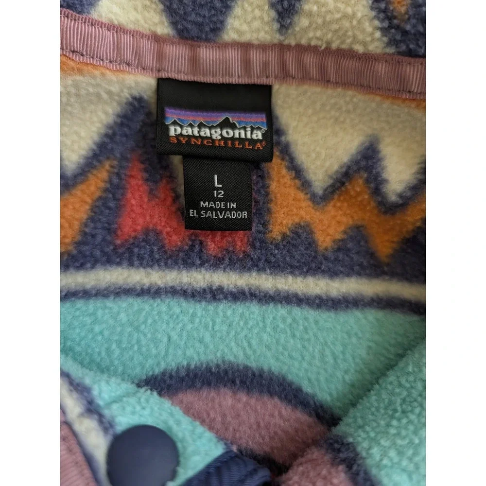 Patagonia Lightweight Synchilla Snap-T Fleece Pullover Girls Lg 12 Tribal Aztec